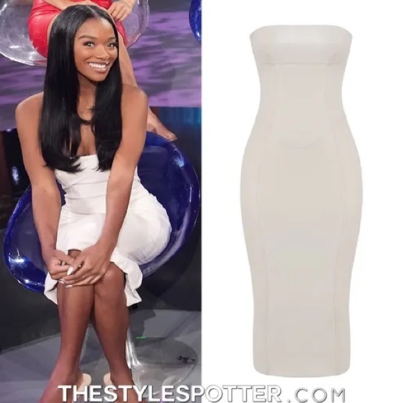 HOUSE OF CB 'Camilla' Ivory Vegan Leather Strapless Dress NWOT - Picture 11 of 15
